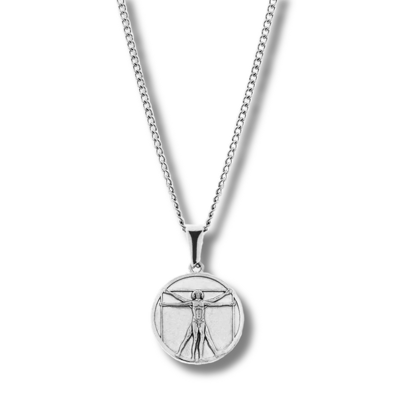 Silver Vitruvian Man Pendant Necklace