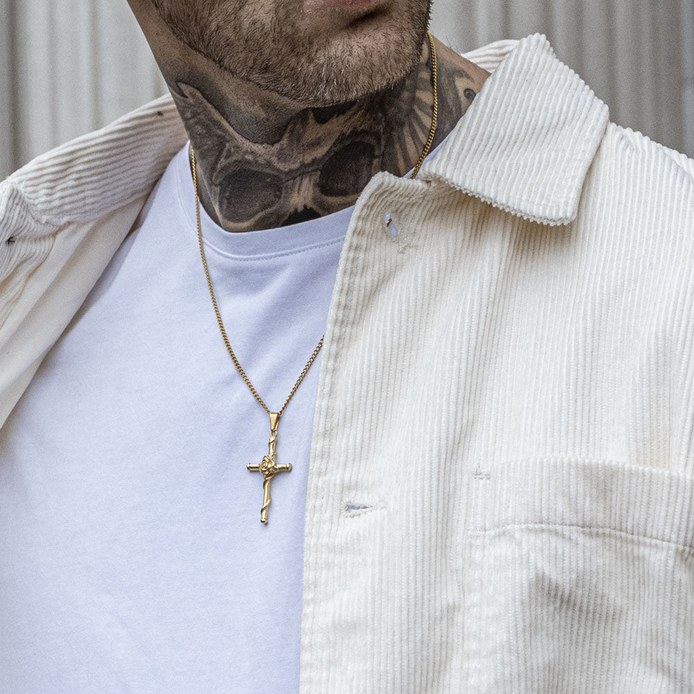 Gold Rose Cross Pendant Necklace - linkedlondon