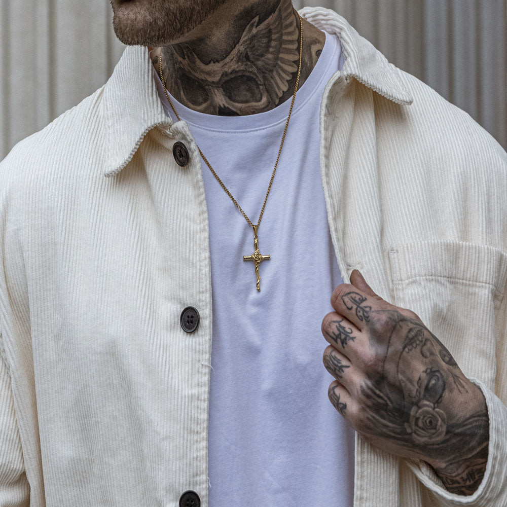 Gold Rose Cross Pendant Necklace - linkedlondon