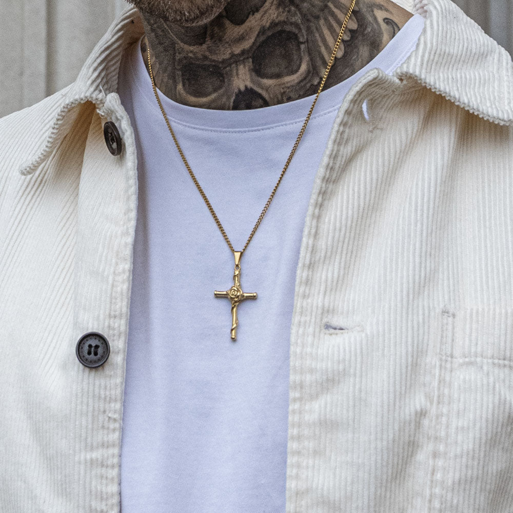 Gold Rose Cross Pendant Necklace - linkedlondon
