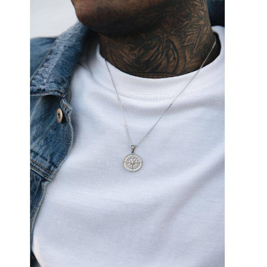 Silver Pendant Necklace - Compass - linkedlondon