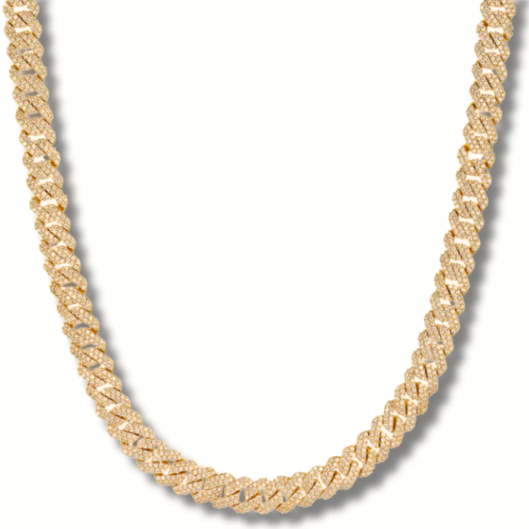 Gold Diamond Prong Link Chain Necklace - Cuban 14mm - linkedlondon