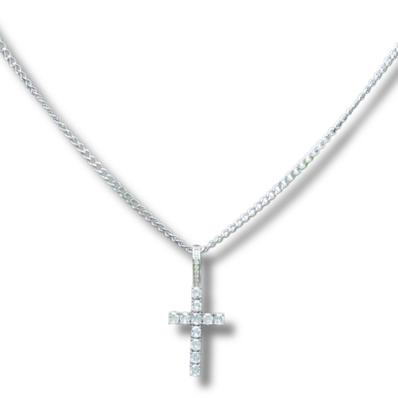 Iced Silver Chain Cz Zircon Diamond Cross Necklace - linkedlondon