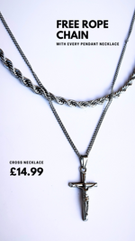 Silver Pendant Necklace - Crucifix (WITH FREE SILVER ROPE CHAIN) - linkedlondon