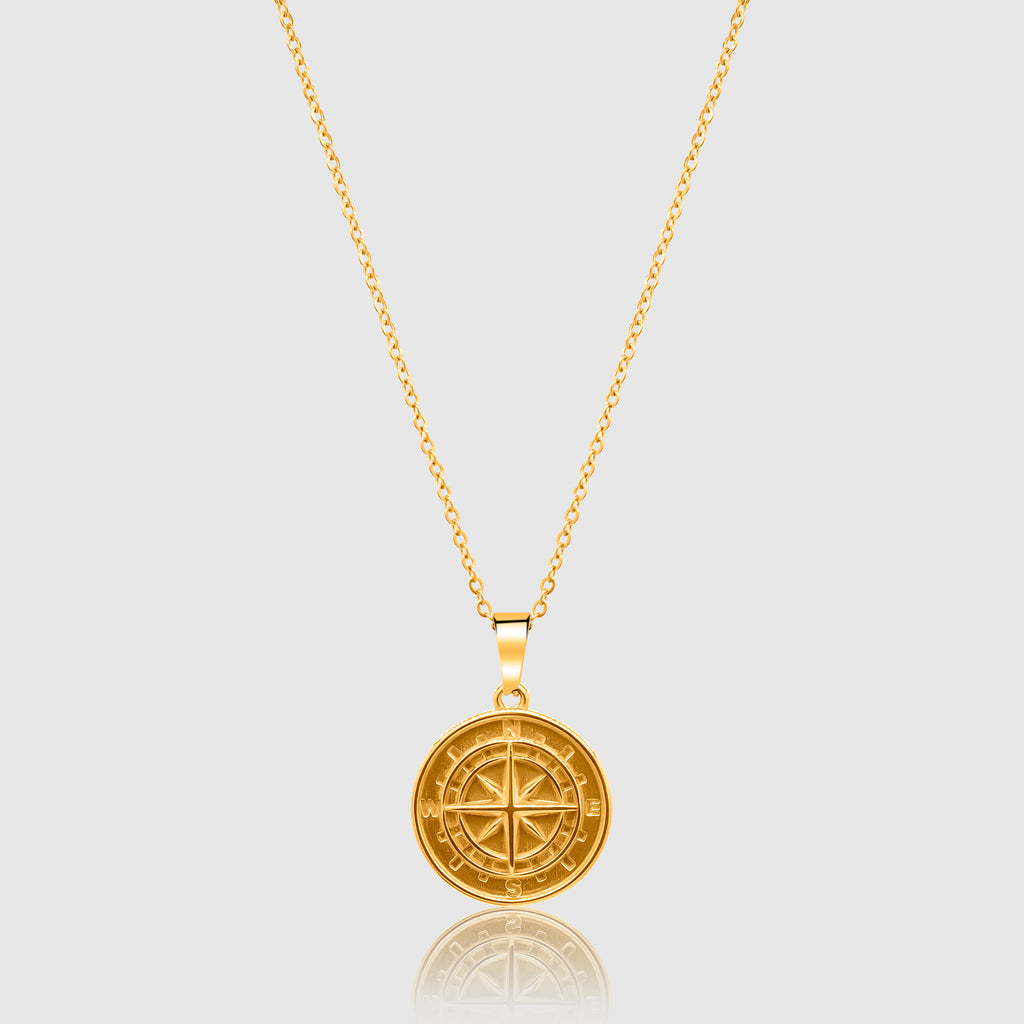 Gold Set - Compass and 5mm Rope Chain Necklace - Rope 5mm x 50cm