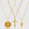 Gold Pendant Set - Compass, Angel Wing and Crucifix - linkedlondon