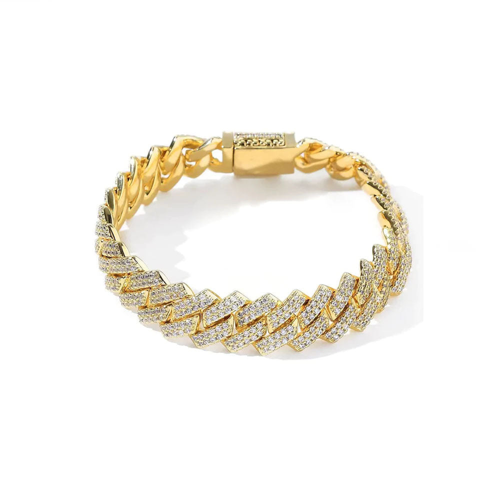 Gold Diamond Prong Link Bracelet - Cuban 14mm - linkedlondon
