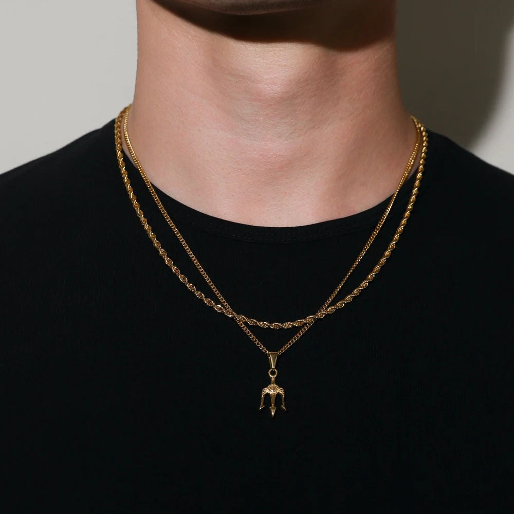 Gold Set - Trident and 5mm Rope Chain Necklace - linkedlondon