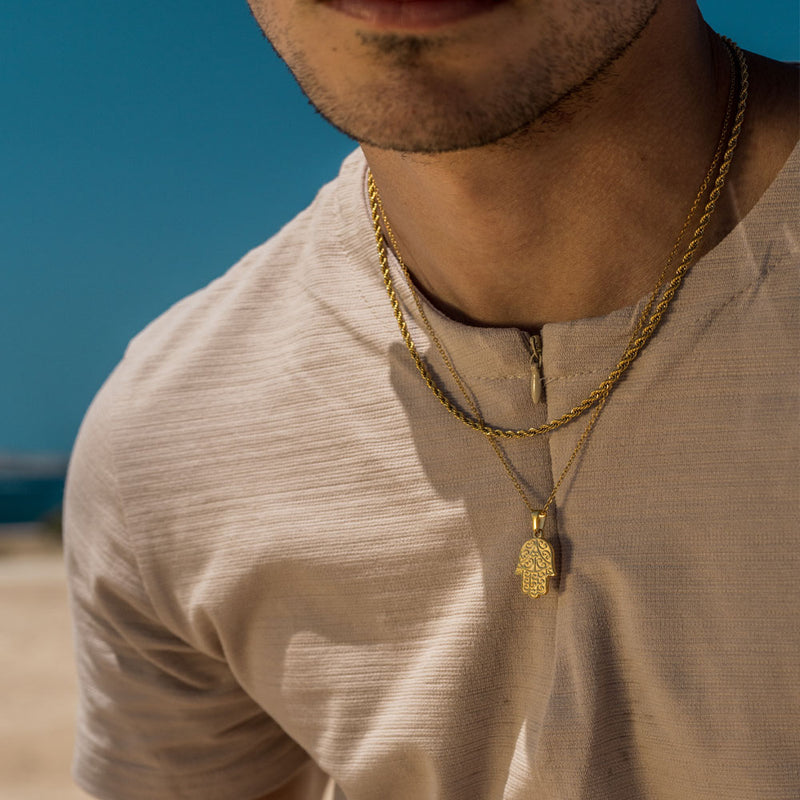 Gold Set - Hamsa and 5mm Rope Chain Necklace - linkedlondon