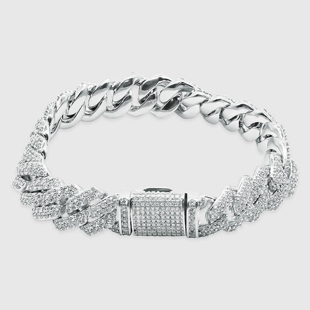 White Gold Diamond Prong Link Bracelet - Cuban 14mm - linkedlondon