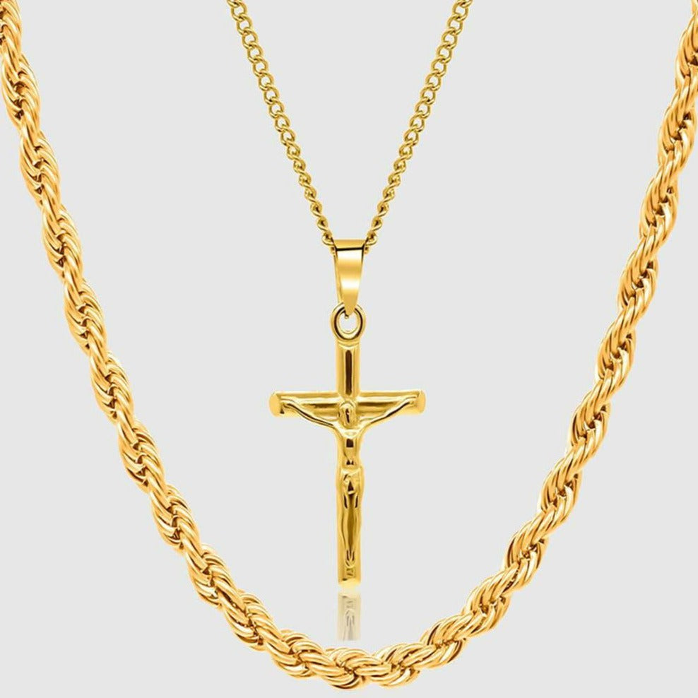 Gold Set - Crucifix and 5mm Rope Chain Necklace - linkedlondon