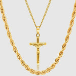 Gold Set - Crucifix and 5mm Rope Chain Necklace - linkedlondon