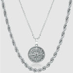 Silver Set - Compass and 5mm Rope Chain Necklace - linkedlondon