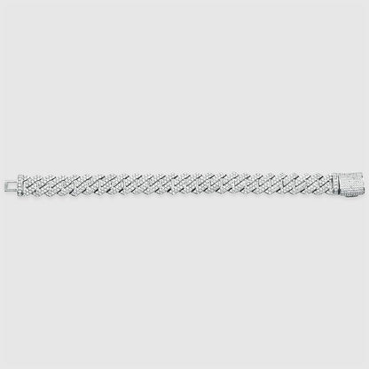 White Gold Diamond Prong Link Bracelet - Cuban 14mm - linkedlondon