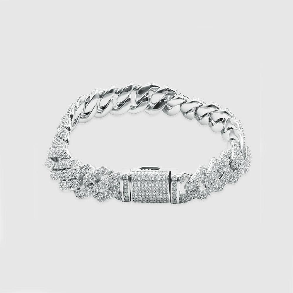 White Gold Diamond Prong Link Bracelet - Cuban 14mm - linkedlondon