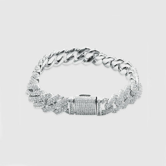 White Gold Diamond Prong Link Bracelet - Cuban 14mm - linkedlondon