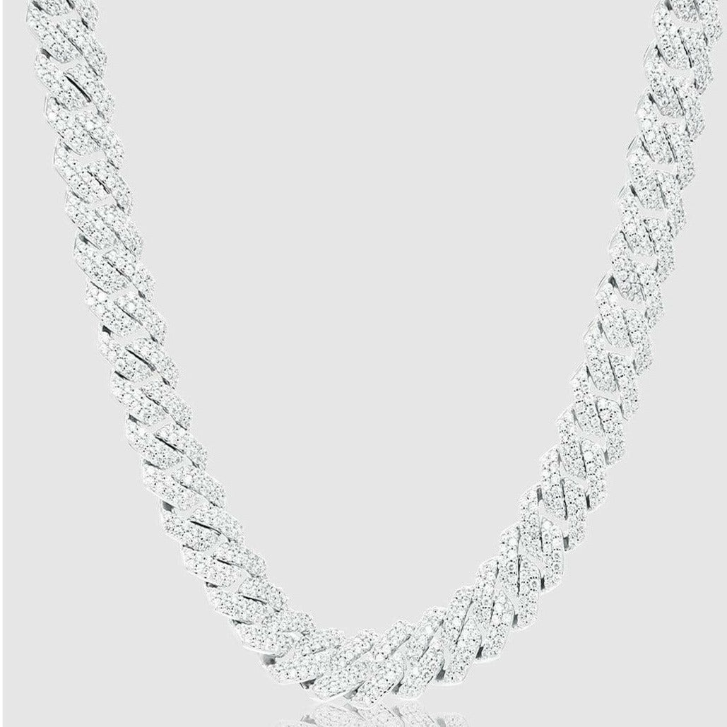 White Gold Diamond Prong Link Chain Necklace - Cuban 14mm - linkedlondon