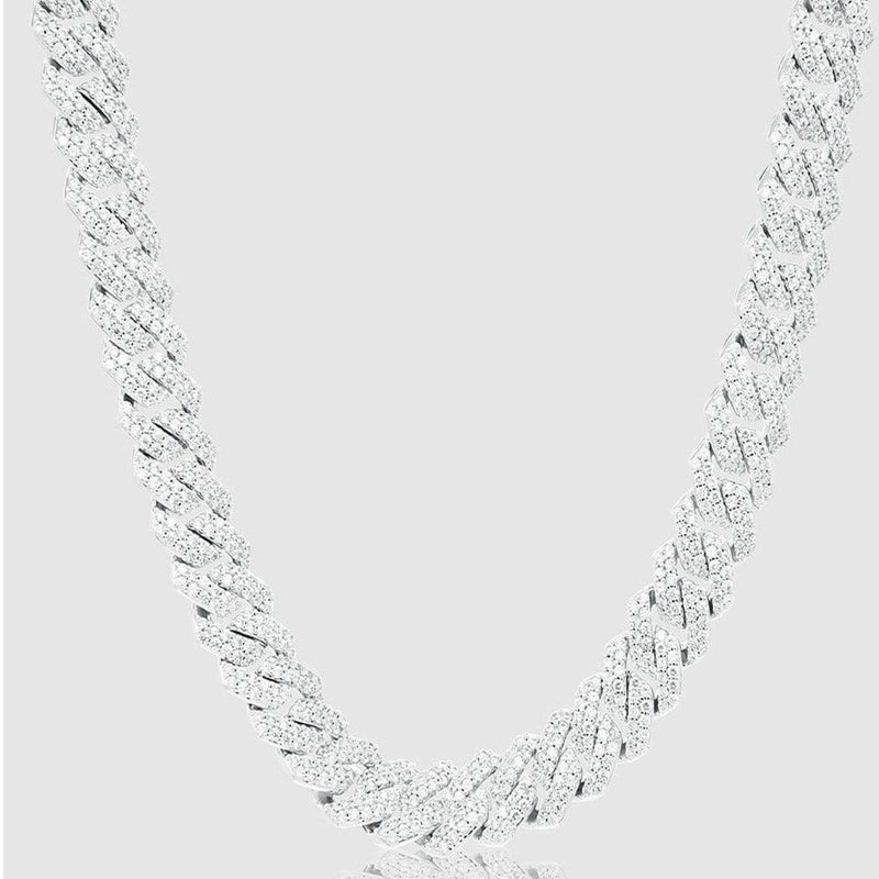 White Gold Diamond Prong Link Chain Necklace - Cuban 14mm - linkedlondon