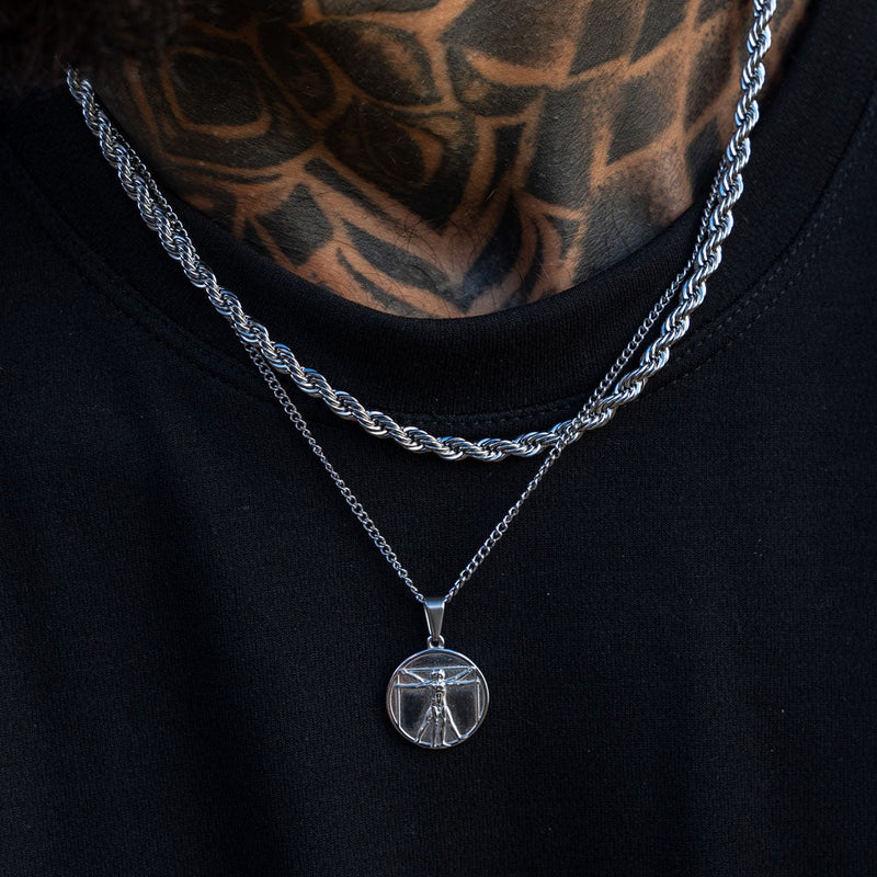 Silver Pendant Set - Vitruvian and 5mm Rope Chain Necklace - linkedlondon