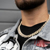 Gold Diamond Prong Link Chain Necklace - Cuban 14mm - linkedlondon