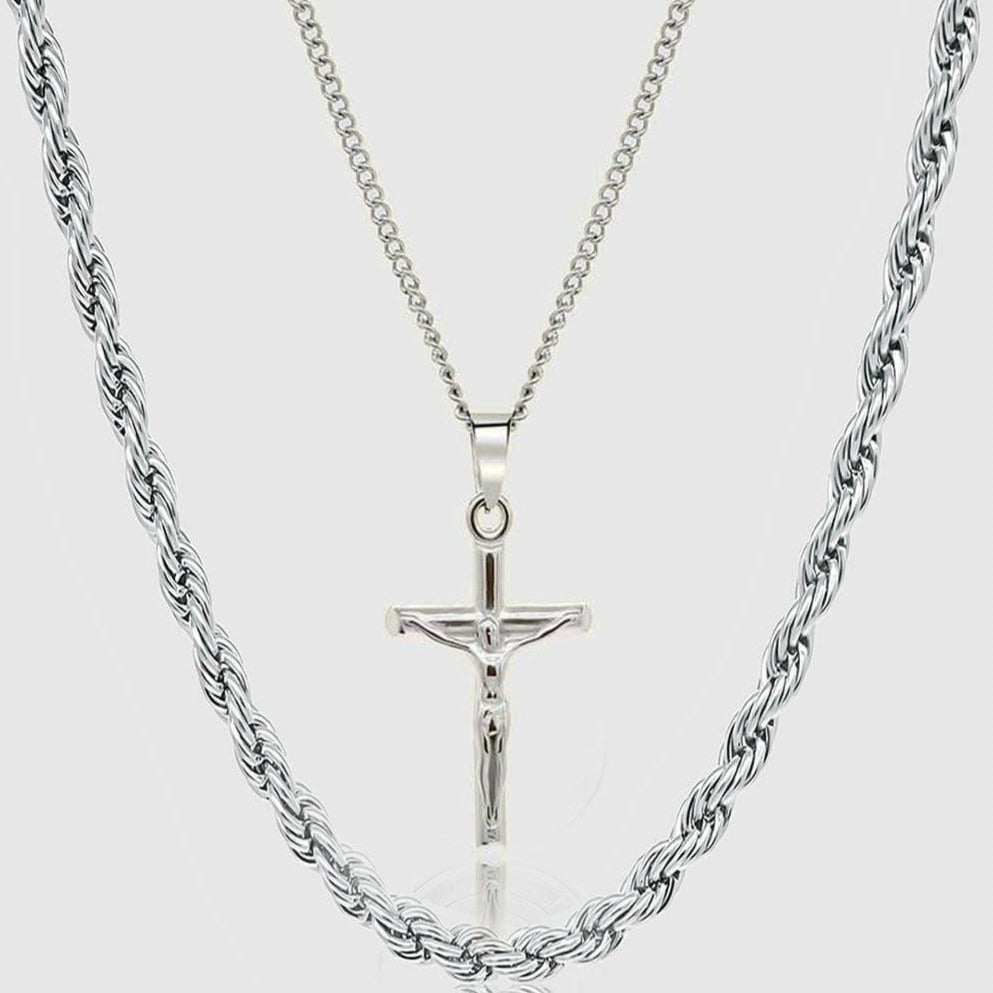 Silver Set - Crucifix and 5mm Rope Chain Necklace - linkedlondon