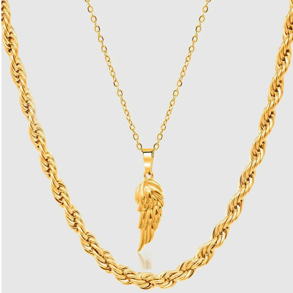Gold Set - Wing and 5mm Rope Chain Necklace - linkedlondon