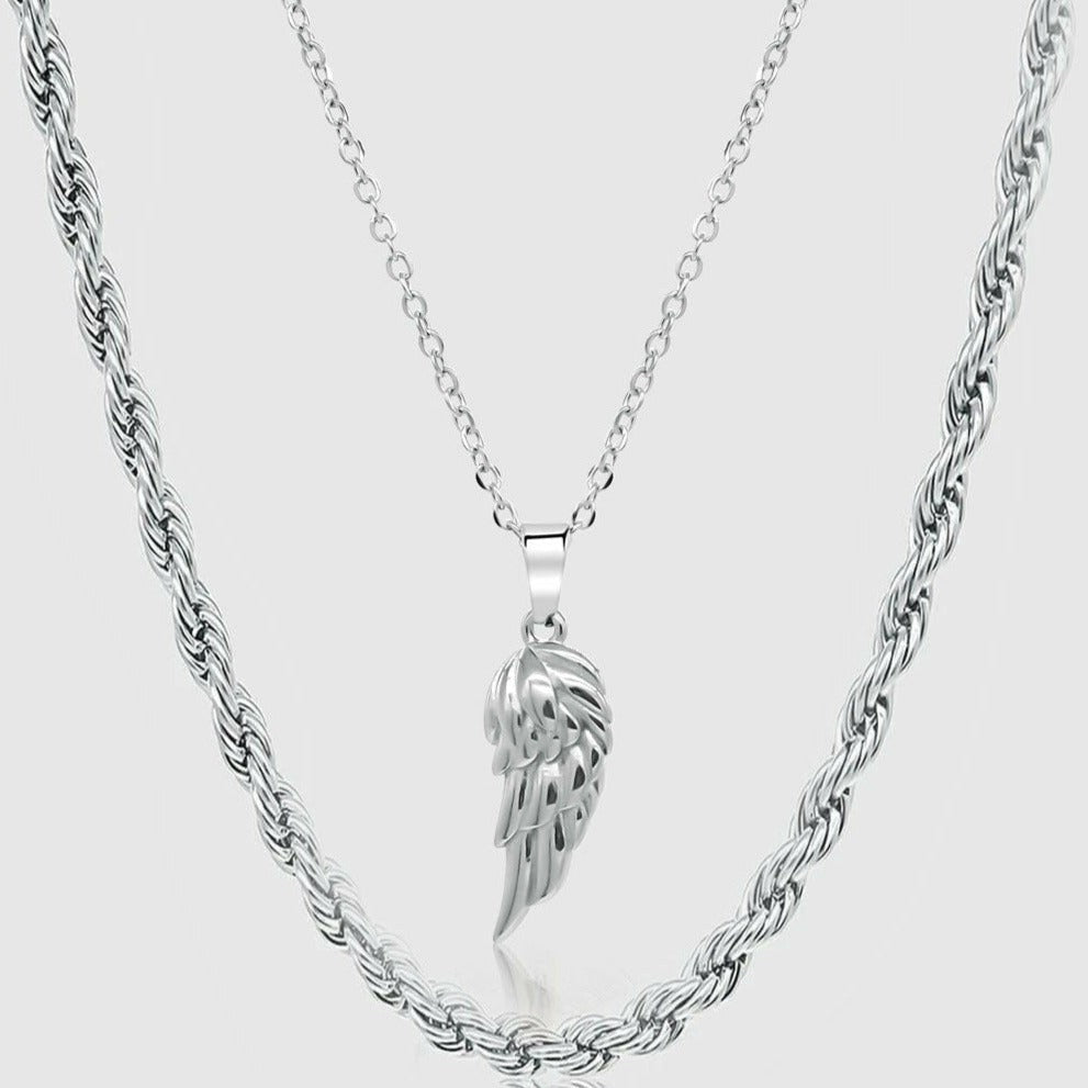Silver Set - Wing and 5mm Rope Chain Necklace - linkedlondon